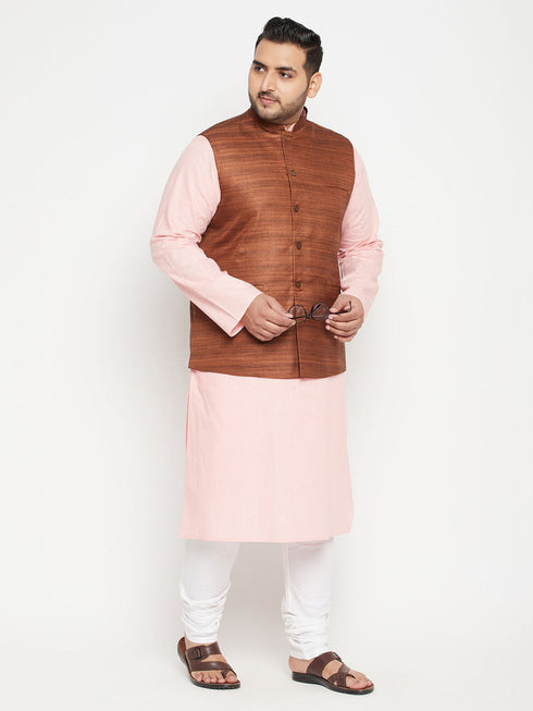 Vastramay Men's Plus Size Coffee Brown Nehru Jacket